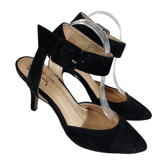 LUI CHUNG! LUXE BLACK VELVETEEN EIDE ANKLE STRAP, POINTY TOE HEELS! SZ 9M - Picture 11 of 11